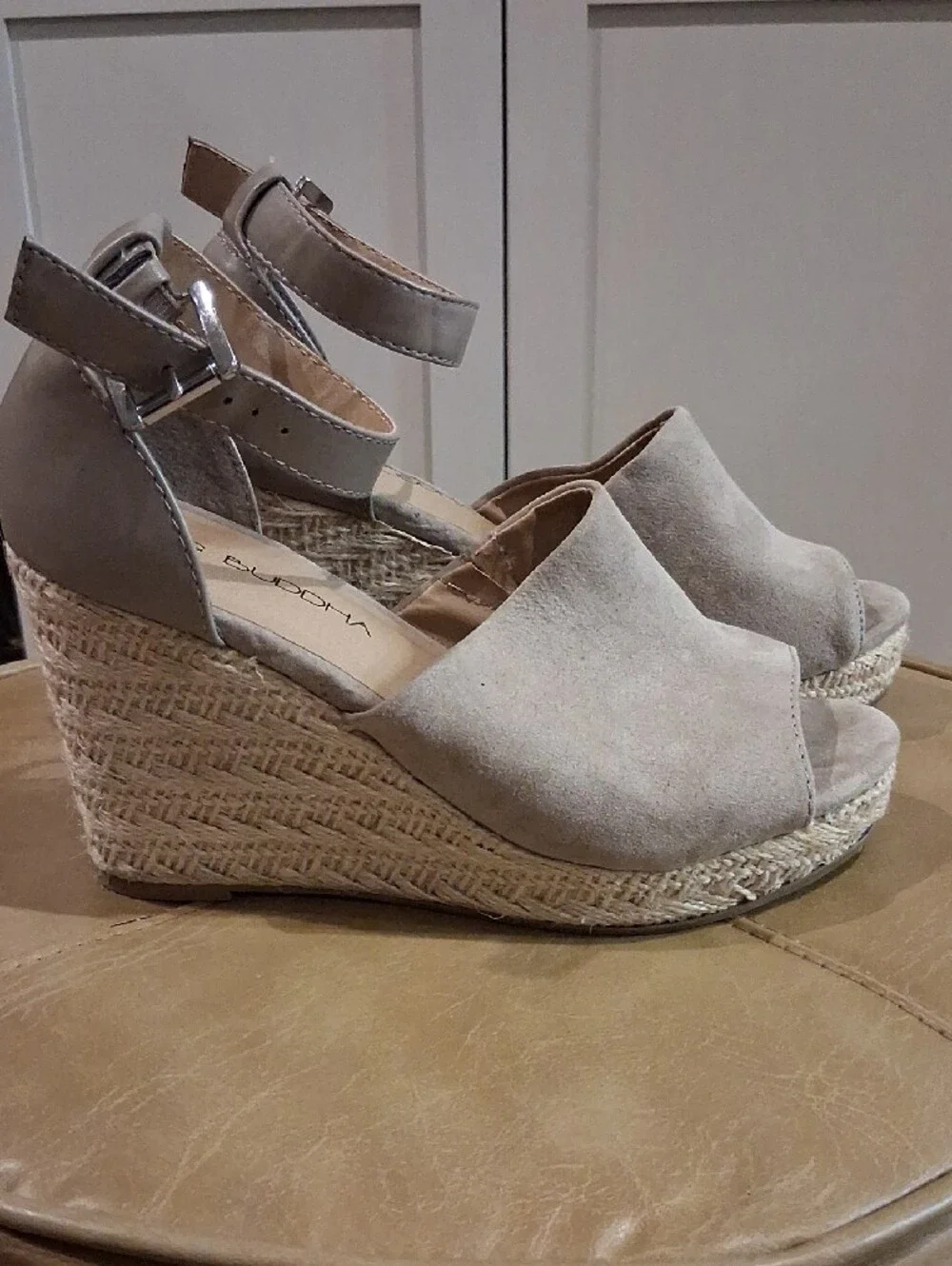 Big Buddha Taupe Suede Espadrille Wedge Sandals
